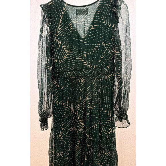 Ba&sh Lady Dress Women 2 US 6 Midi Forrest Fairy Geo Design Bohemian Green/Cream - Picture 3 of 16